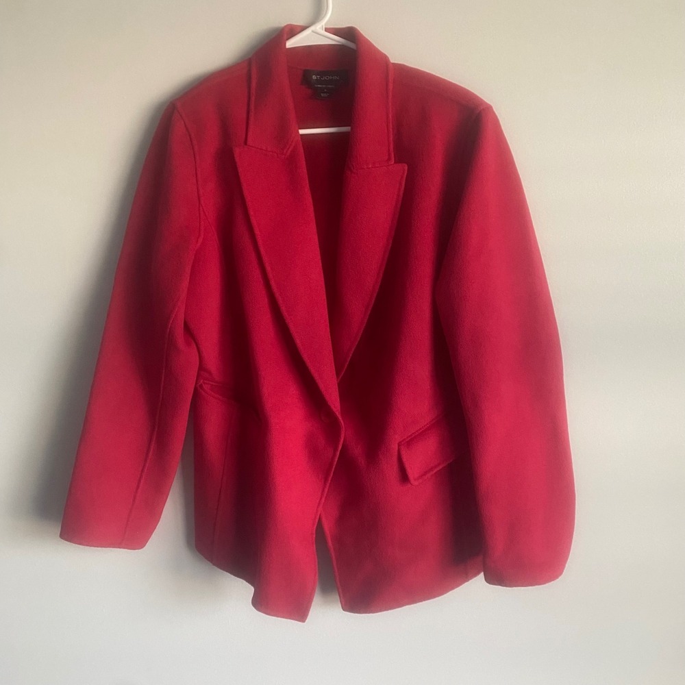 St. John Womens Red Angora Wool Cashmere Blazer Size 12